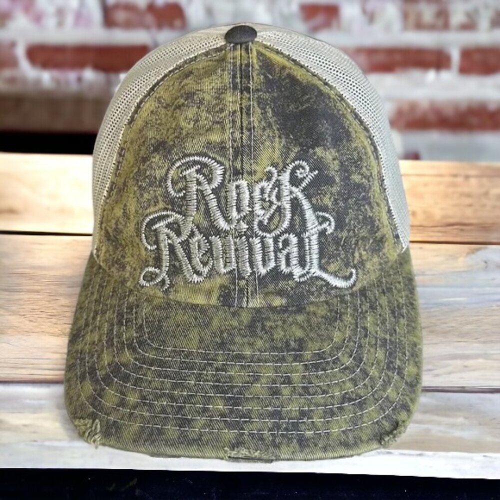 Buckle Rock Revival Camo Distressed Mesh Adjustable Strapback Baseball Cap Hat